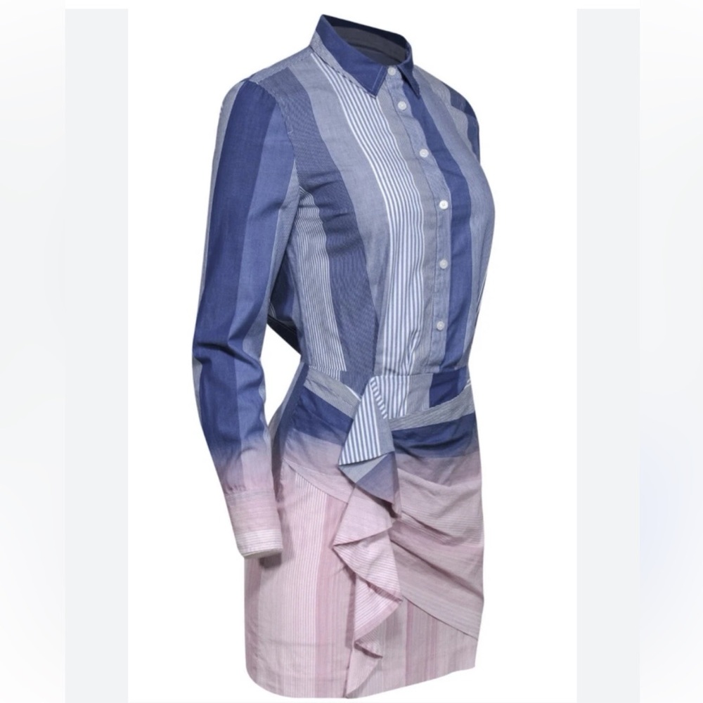 Derek Lam Crosby Striped Blue and Pink Button-Up Dress